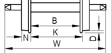 N:車輪幅 D:フランジ高さ B:バックゲージ K:チェックゲージ W:軸長さ